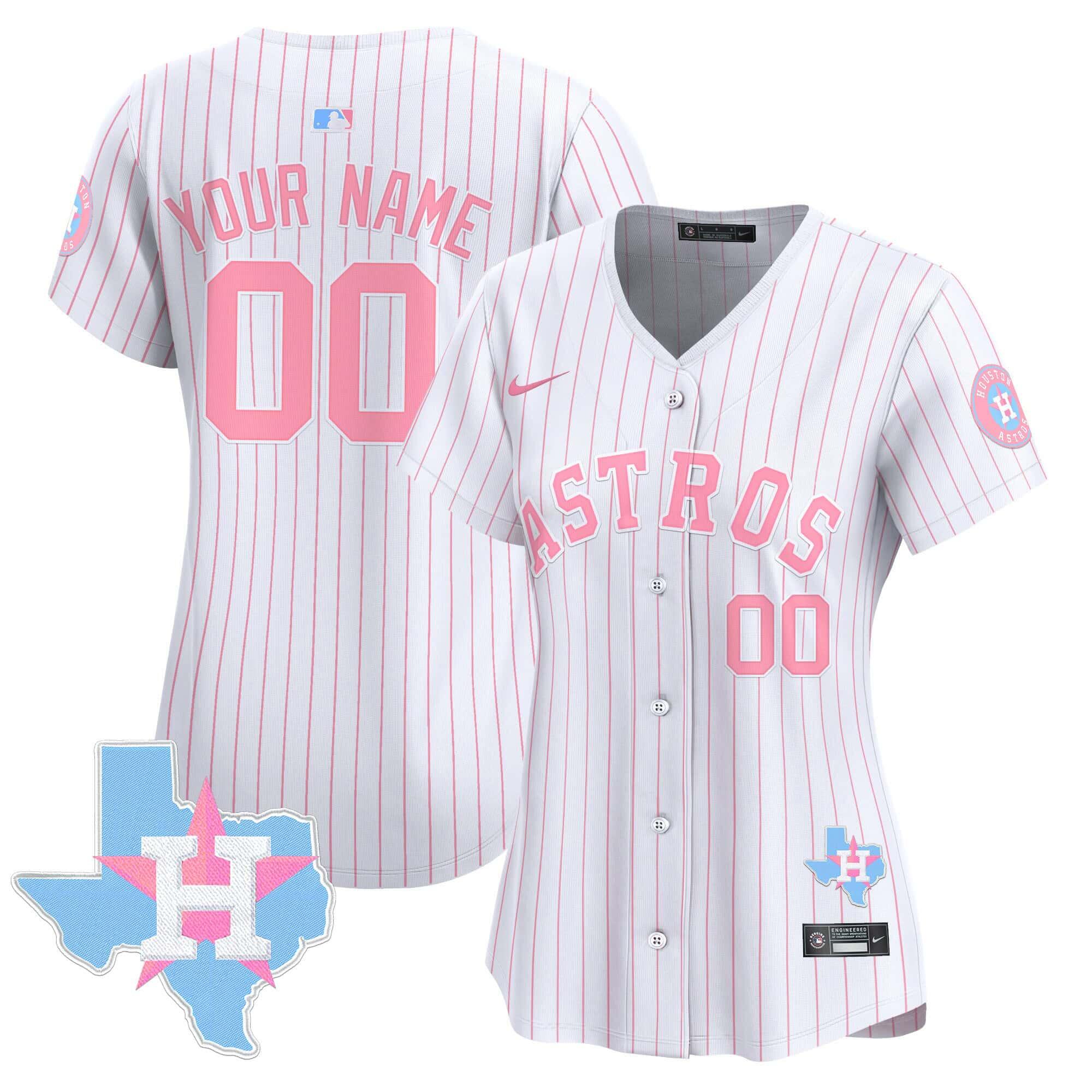 Women's Houston Astros Active Player Custom Pinstripe Bubblegum Pink Limited Stitched Jersey(Run Small)
